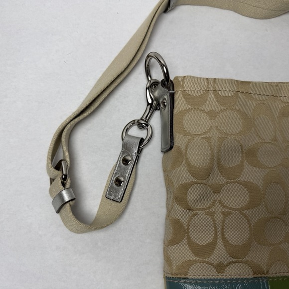 Coach Y2K Khaki Logo Color Block Stripe Crossbody Bag F17441 Adjustable Strap - Picture 2 of 12